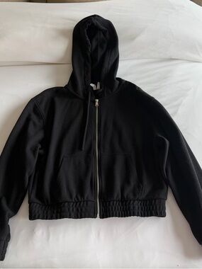 H&M Black Cropped Zip Hoodie Bomber